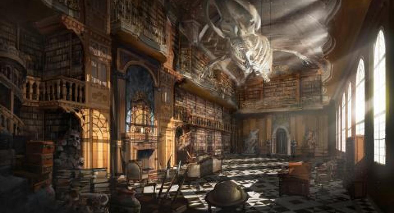 When creating my ancient library in Elixa's story, I wanted arched windows where sunlight spills over the monks scribes similar to this library windows.