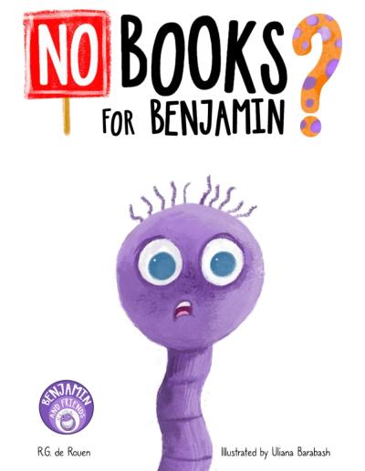 Cover of No Books For Benjamin book with a purple worm.