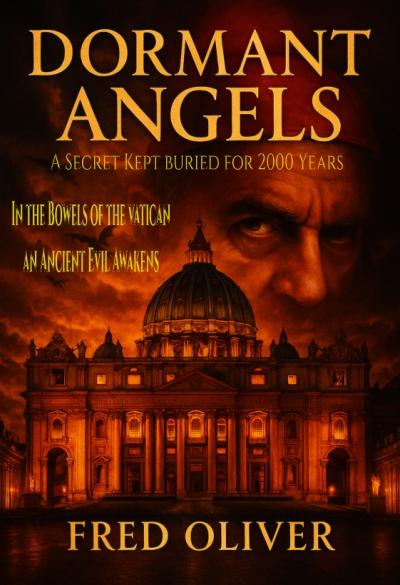 The Vatican as viewed from St. Peter's Square with demons flying overhead on a reddish cloudy dark sky.