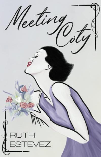 Dark haired young woman in purple dress holding bunch of flowers