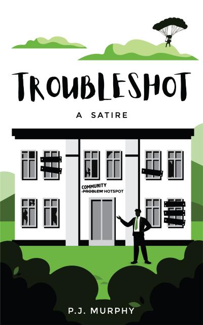 A man in a suit standing outside a dilapidated building with a 'Community Hotspot' sign on it.