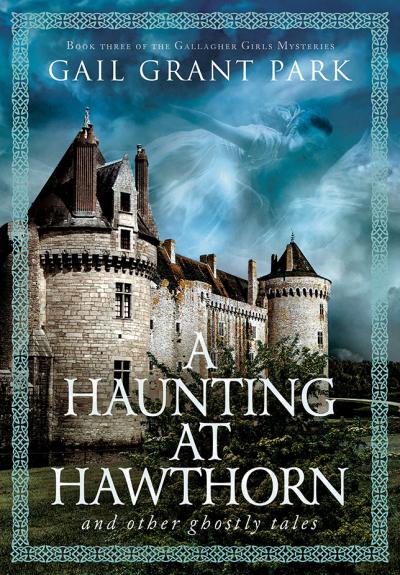 Castle in trees with ghostly image in the clouds